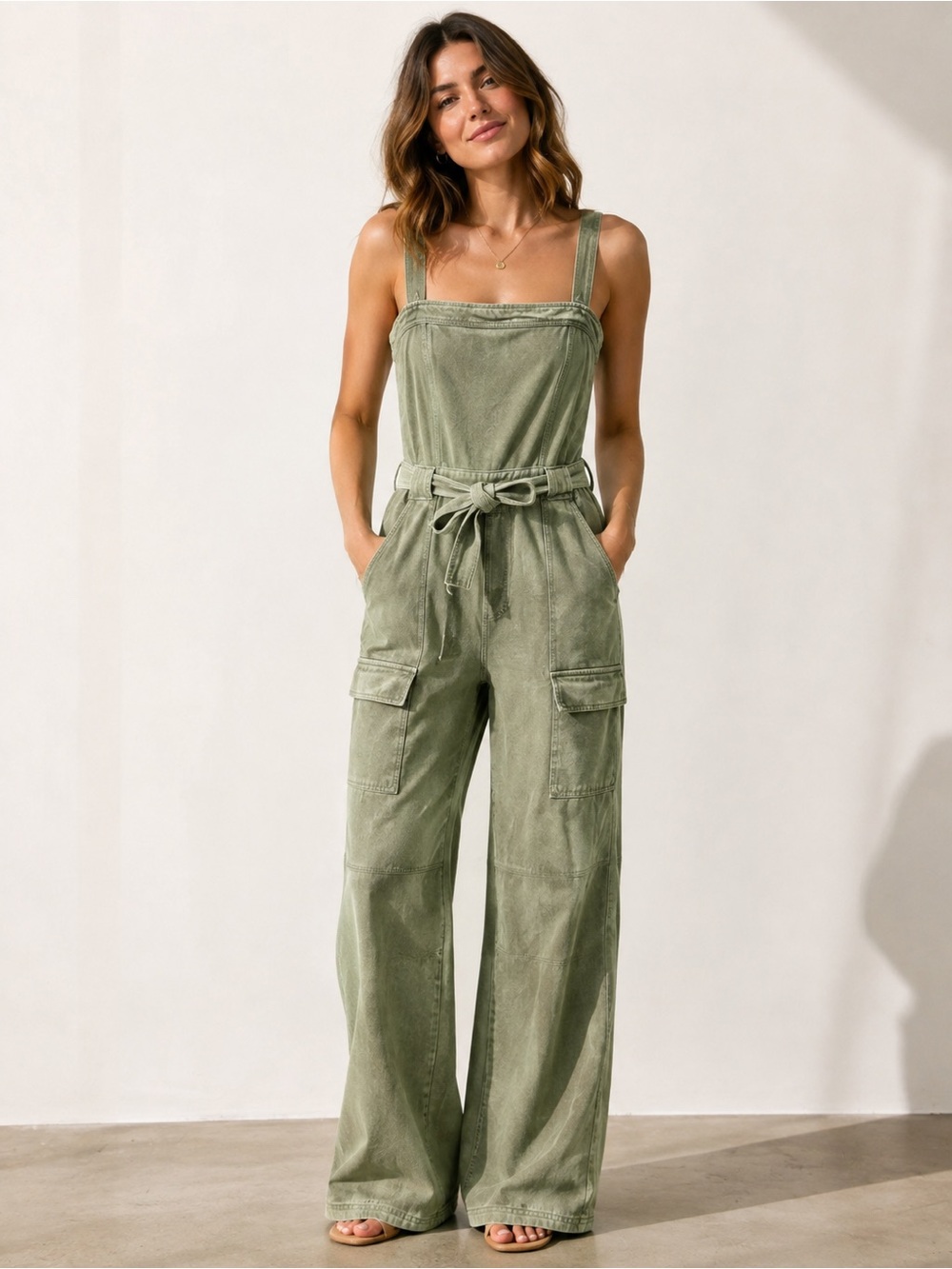Chelsea & Violet Olive Green Utility Jumpsuit with Belt
